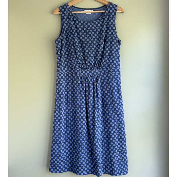 BODEN Floral Polka Dot Sleeveless Cotton Modal Dress Sz 12 Long | Blue Casual - Picture 1 of 10